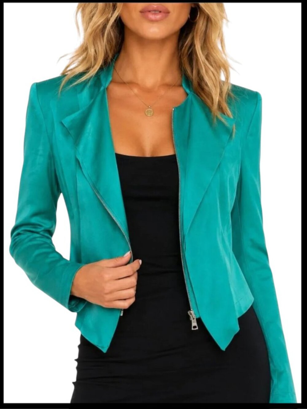 BCBGMAXAZRIA Preston Blazer Teal Blue Green Cropped Draped XS